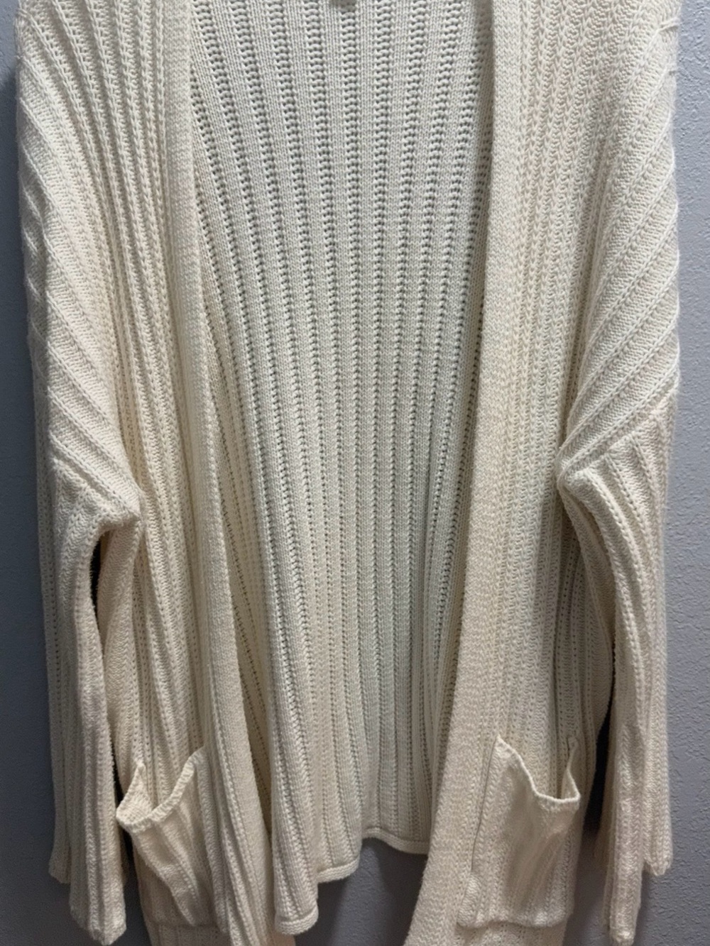 American Eagle Outfitters Cream Open-Front Ribbed Cardigan